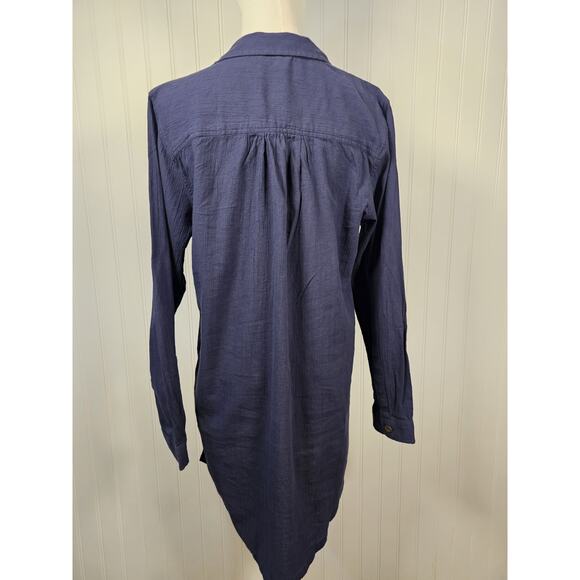 L.L Bean Cloud Gauze Cover-Up Blouse Tunic Women’s Size S Organic Cotton Blue - Picture 2 of 9